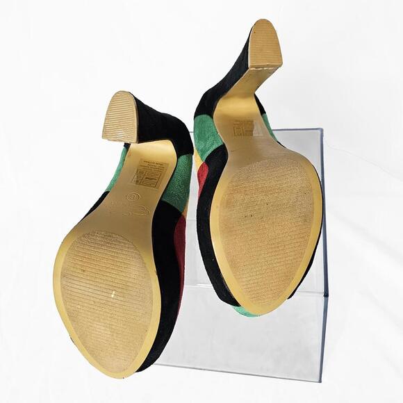 Women's 90's Y2K Reggae Colors Faux Suede Peep Toe Platform Heels Size 6 - Picture 2 of 6